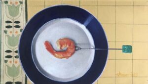 Heike Munser – „Garnele“, Öl auf Leinwand, 21 x 33, 2023