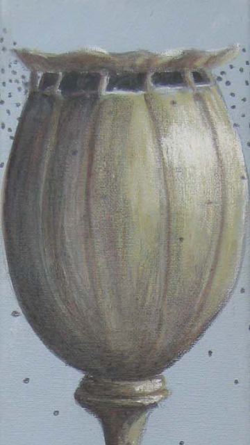 Heike Munser – „Mohn“, Zeichnung auf Leinwand, 50 x 10, 2014